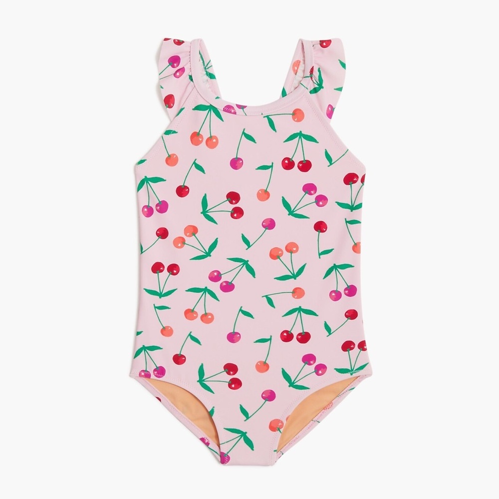 J.Crew// Girls' cherry ruffle-strap one-piece swimsuit